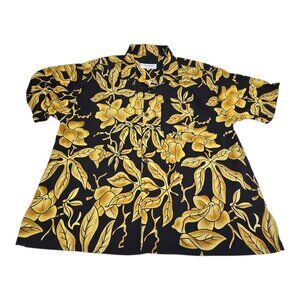 Hawaiian Vintage Men's Shirt Black with Foliage Design